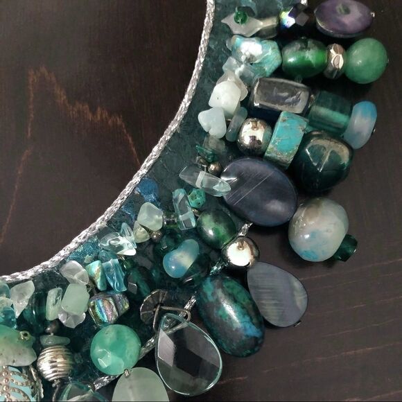 SEMI-PRECIOUS MULTI-STONE & LEATHER COLLAR - Picture 8 of 9